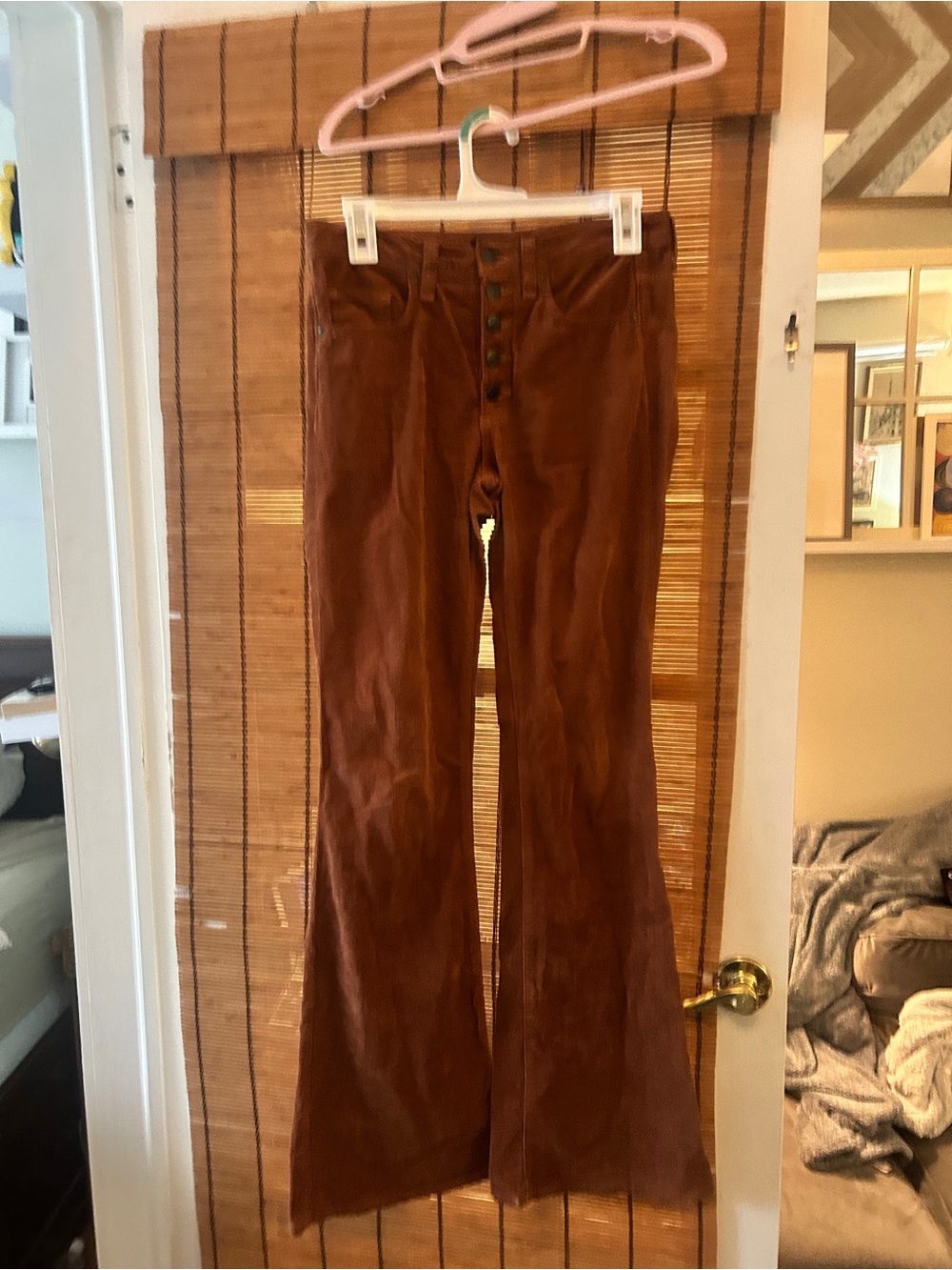Veronica Beard Rust Brown Flared Button-Front Corduroy Pants